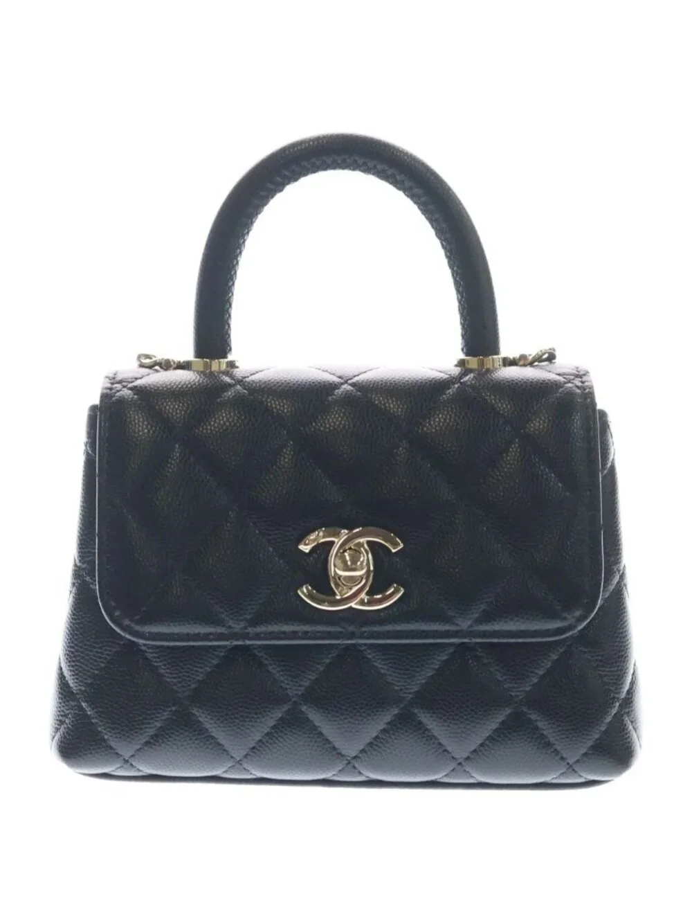 Chanel Coco Handle Xxs 2-Way Chain Shoulder Bag Black Caviar Leather Gold